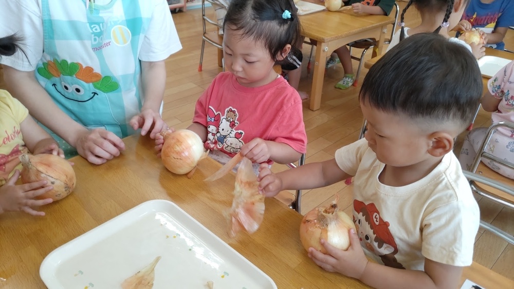楽しいクッキング　玉ねぎの皮むき1